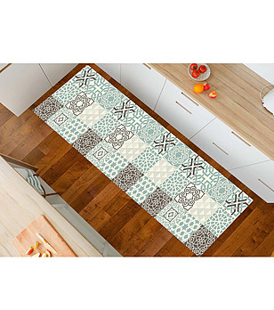 Пътека с принт в цвят мента, екрю и бежово 180х52 см снимка