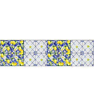 Пътека в синьо, бяло и жълто с принт Лимони 180х52 см снимка