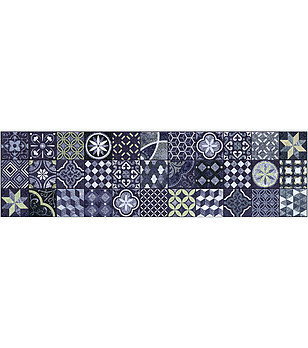 Пътека с принт в тъмносини нюанси и зелено 180х52 см снимка