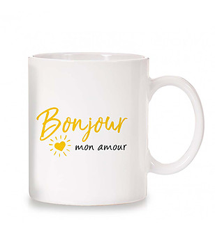 Керамична чаша с надпис Bonjour mon amour снимка