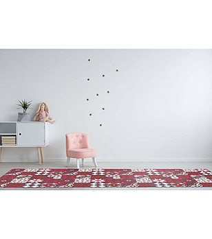 Пътека в бордо и сиво с принт 180х52 см снимка