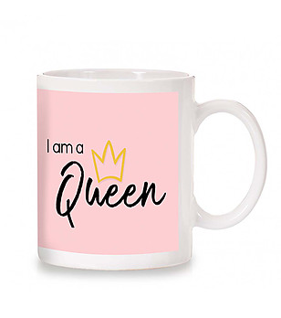 Керамична розова чаша с принт I am a queen снимка