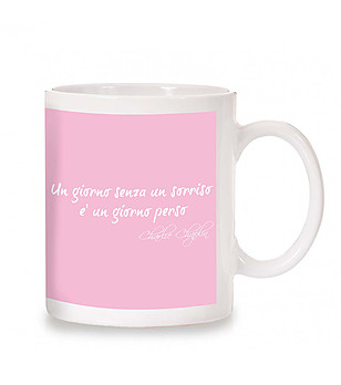 Керамична розовa чаша с мисъл на Чарли Чаплин снимка