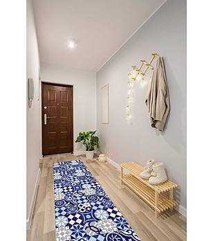 Пътека в синьо и сиво с принт 180х52 см снимка