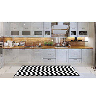 Пътека със зигзаг принт в бяло и черно 180х52 см снимка