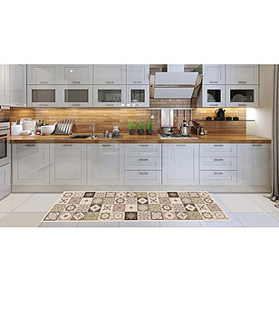 Пътека с принт в бежово, кафяво и розово 180х52 см снимка