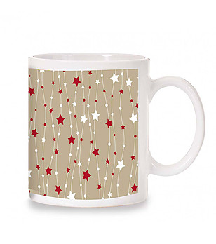 Керамична бежова чаша с принт Звездички снимка