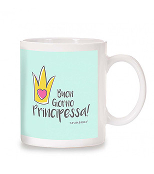 Керамична в цвят мента чаша с принт снимка