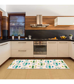 Пътека в екрю с принт Кактуси 180х52 см снимка