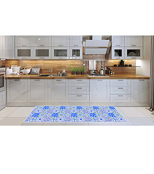 Постелка с принт в синьо и жълто 180х52 см снимка