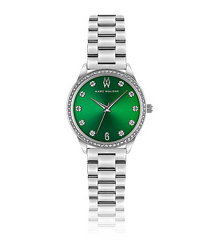 Сребрист дамски часовник със зелен циферблат Shelby снимка