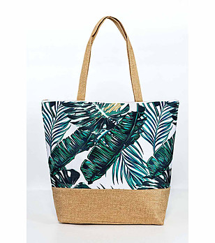 Плажна чанта с флорален принт в тъмнозелено Vivian снимка
