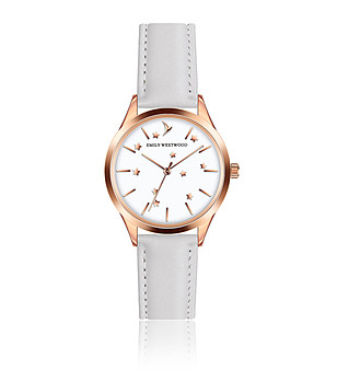 Розовозлатист дамски часовник с бяла каишка Letizia снимка