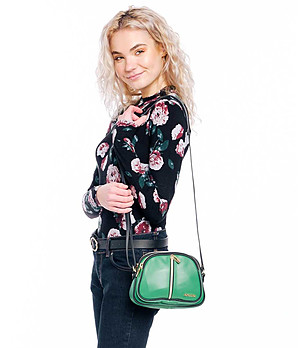 Малка дамска кожена чанта в зелено и черно Bianca снимка