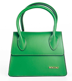 Малка дамска зелена трапецовидна чанта от естествена кожа Rene снимка