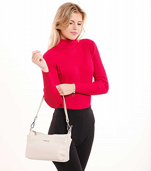 Дамска кожена чанта за рамо в светлобежово Federica снимка