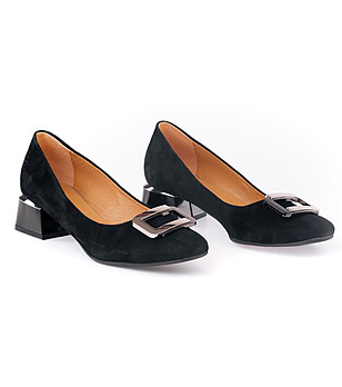 Кожени черни дамски обувки на ток Edona снимка