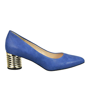 Сини дамски обувки със златист ток Fiona снимка