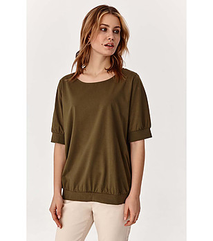 Дамска памучна блуза в цвят маслина Okta снимка