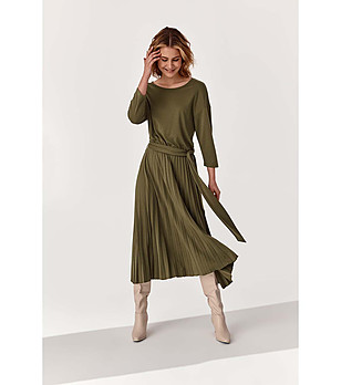 Рокля в цвят маслина Azowa от фино плетиво снимка