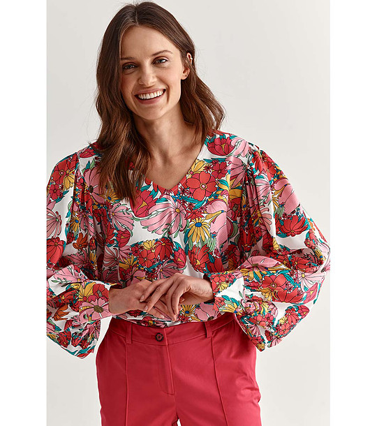 Дамска блуза с флорален принт в червено и розово Ina снимка
