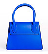 Малка дамска синя трапецовидна чанта от естествена кожа Rene-1 снимка