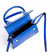 Малка дамска синя трапецовидна чанта от естествена кожа Rene-3 снимка