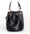 Черна дамска кожена чанта с кроко релеф Tanita-2 снимка