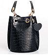 Черна дамска кожена чанта с кроко релеф Tanita-3 снимка