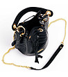 Черна дамска кожена чанта с кроко релеф Tanita-4 снимка