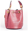 Розова дамска кожена чанта с кроко релеф Tanita-1 снимка
