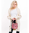 Розова дамска кожена чанта с кроко релеф Tanita-4 снимка