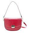 Червена дамска кожена чанта с кроко релеф Valerie-1 снимка