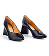 Черни кожени дамски обувки с ефектен ток Linela-2 снимка