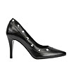 Черни дамски кожени обувки със сребристи детайли Gia-1 снимка