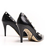Черни дамски кожени обувки със сребристи детайли Gia-4 снимка