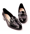 Черни дамски кожени обувки с кроко релеф Flavia-2 снимка