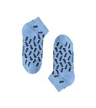 Сини къси мъжки чорапи с контрастен принт Victor снимка