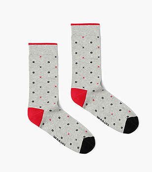 Мъжки сиви чорапи с шринт в черно и червено Dino снимка