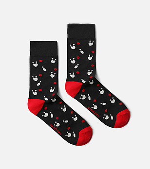 Черни мъжки чорапи с детайли в бяло и червено Bowling снимка