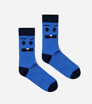Сини мъжки чорапи с принт лице Angry снимка