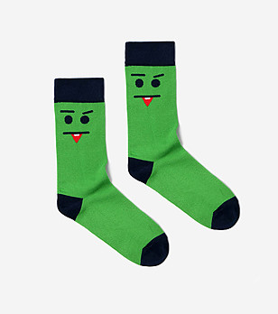 Зелени мъжки чорапи с принт лице Angry снимка