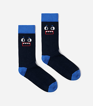 Тъмносини мъжки чорапи с принт лице Angry снимка