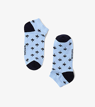 Светлосини мъжки къси чорапи Fino с принт паяци снимка