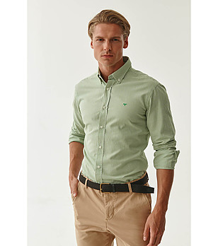 Мъжка памучна риза в зелено и бяло Firstie снимка