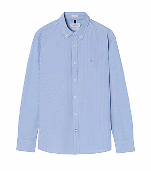 Памучна мъжка карирана риза в синьо и бяло Firstie снимка