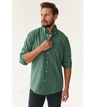 Карирана памучна мъжка риза в зелено и тъмносиньо Charles снимка