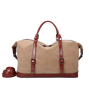 Бежова чанта за път с контрастни детайли Vina снимка