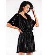 Ефектна черна рокля с лъскав ефект Nadin-4 снимка