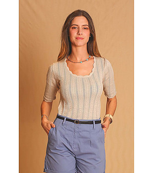 Бежова дамска блуза от органичен памук и лен снимка
